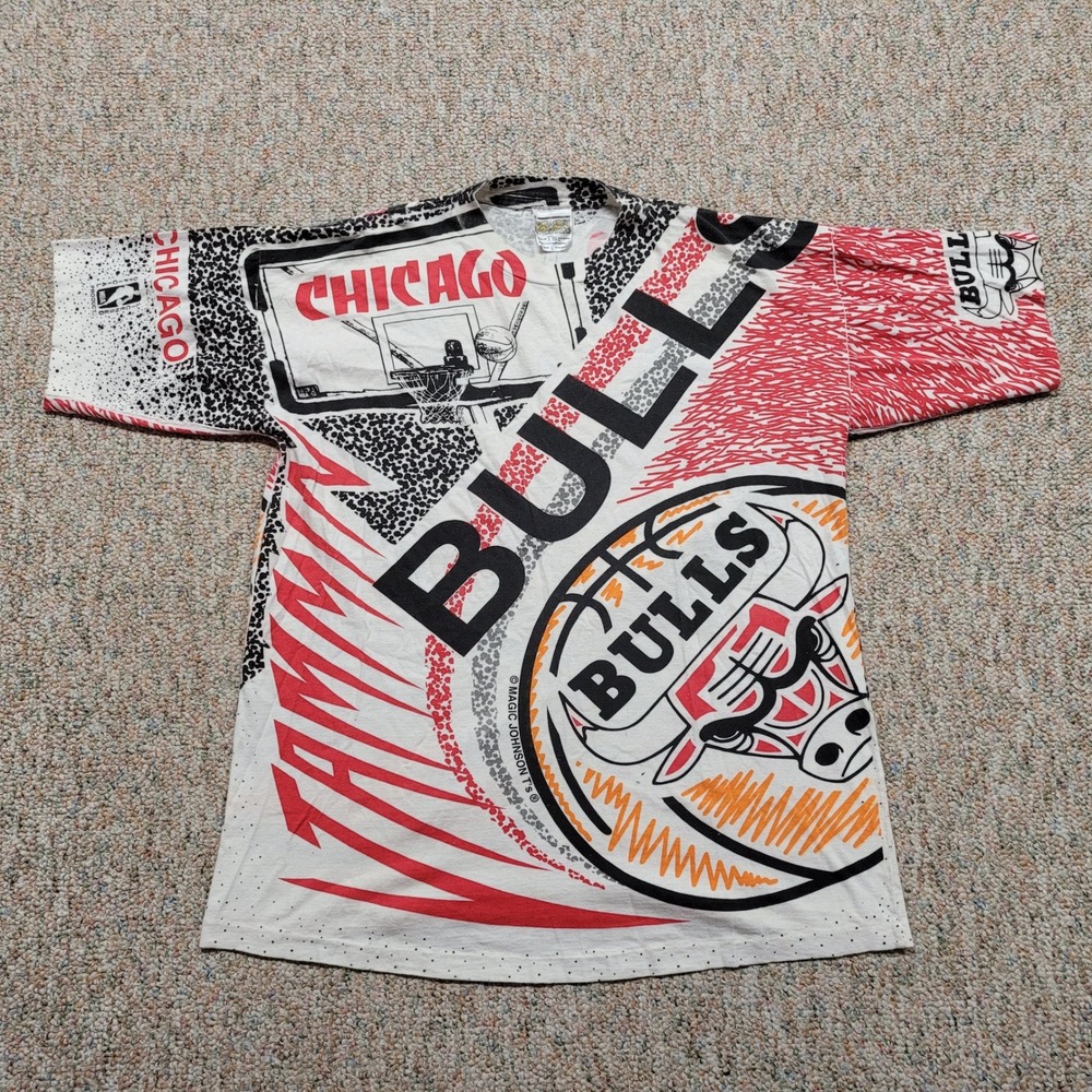 Magic Johnson Shirt Chicago Bulls Mens Large White All Over Print Vintage‎ NBA